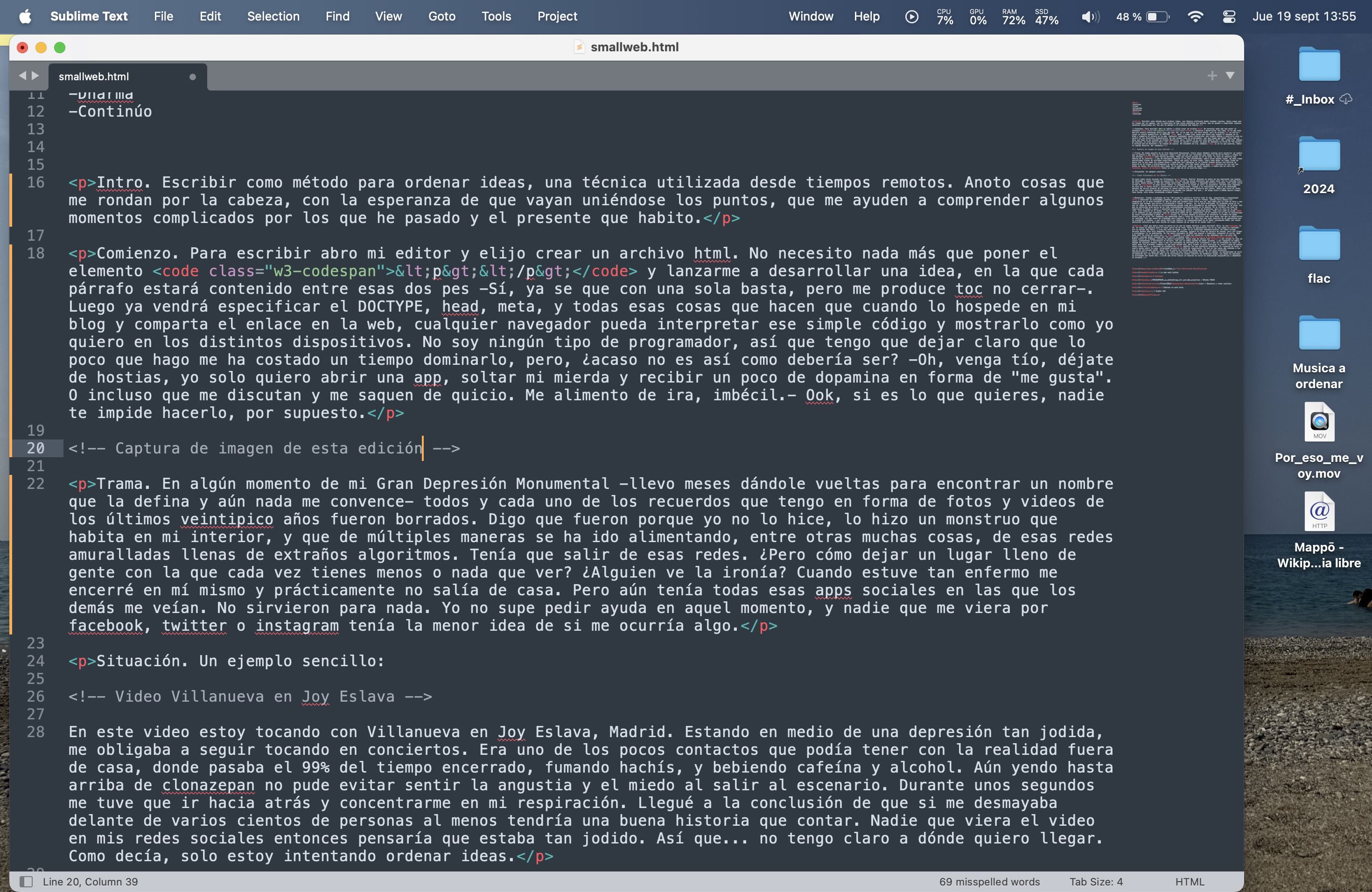 Una imagen de la aplicación para OSX Sublime y la redacción de este texto