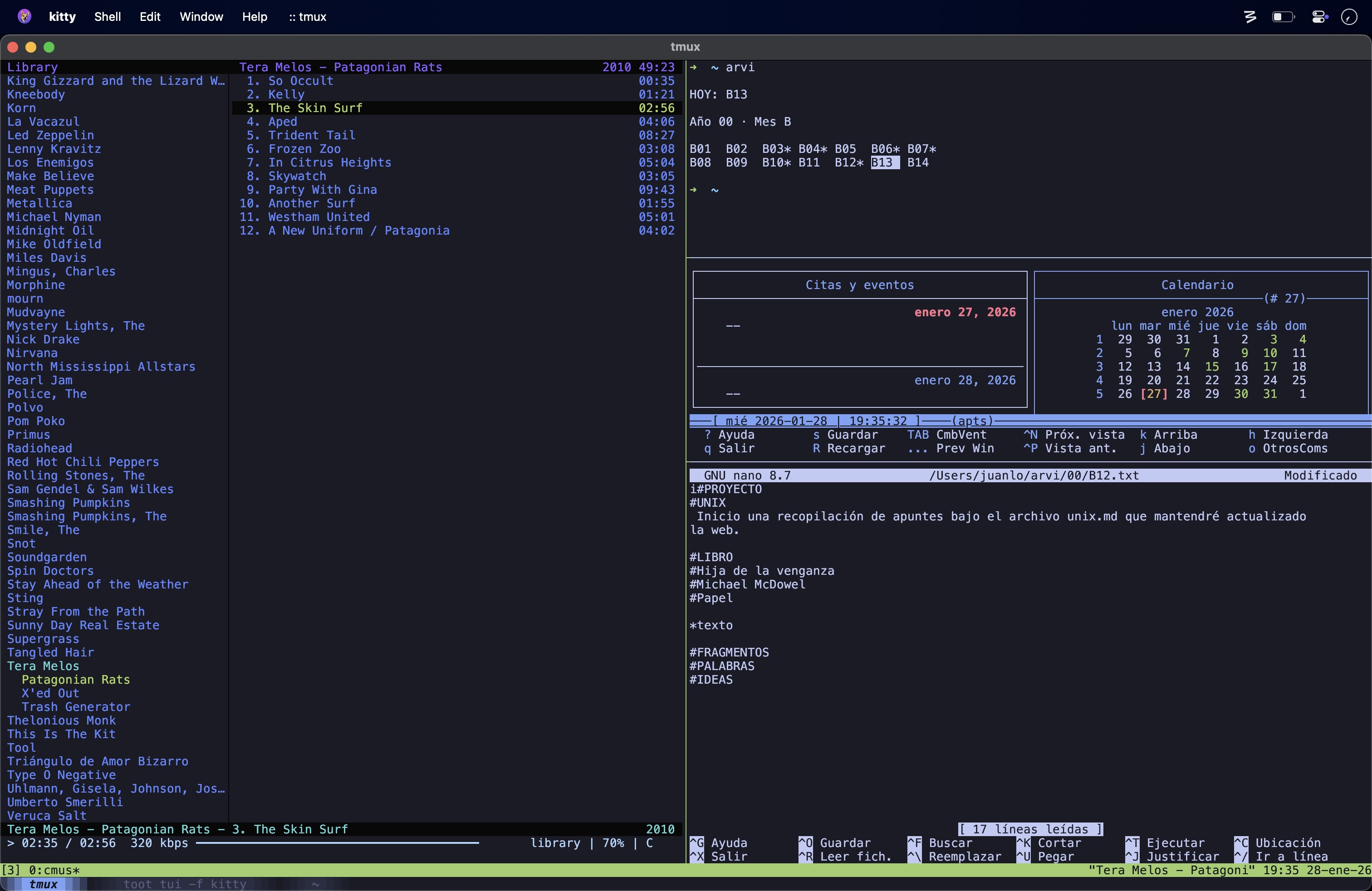 Gestor de terminal kitty con varias ventanas/Unix